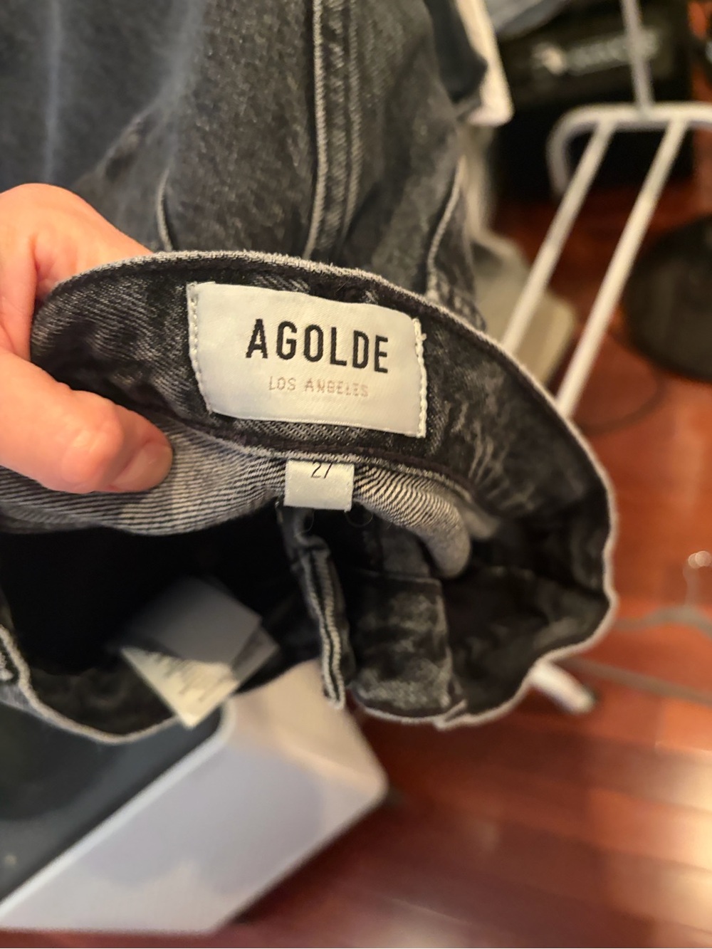 Agolde Black Washed High-Rise Straight Leg Jeans in Recess - Picture 4 of 7